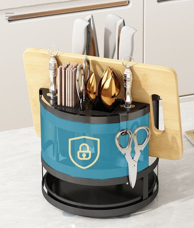 Black Steel Rotatable Benchtop Knife Storage Rack.
